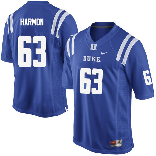 Men #63 Zach Harmon Duke Blue Devils College Football Jerseys Sale-Blue